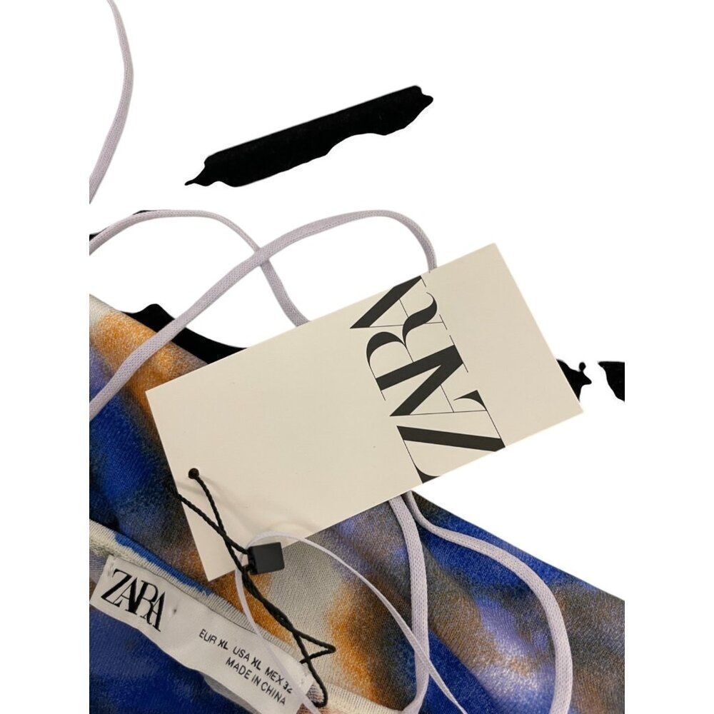 Zara Womens Dress XL Tie Dye Printed Midi Blue Gold Sleeveless 9874/001 NWT - Picture 5 of 13